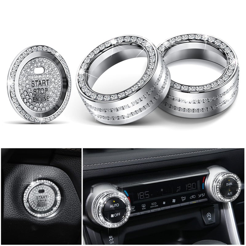 Polodunn Bling Crystal Car Interior Accessories for Toyota Rav4 2025 2024 2023 2022 2021 2020 2019 -Air Conditioning Knob Cover, Push Start Button Trim Ring (4pcs) - Image 1